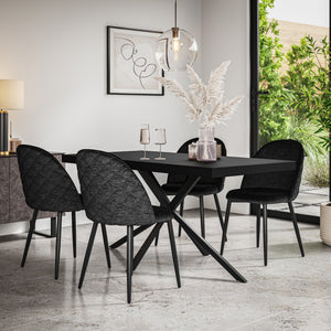 Donni Black Top Rectangle Dining Table & Raye Velvet Chair