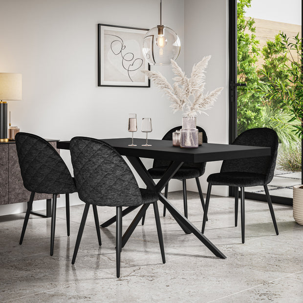 Donni Black Top Rectangle Dining Table & Raye Velvet Chair