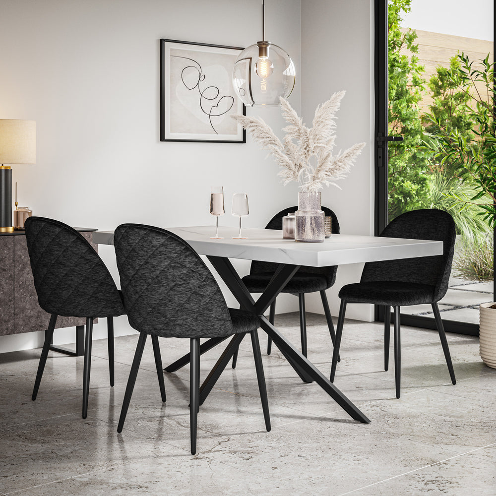 Donni White Marble Top Rectangle Dining Table & Raye Velvet Chair