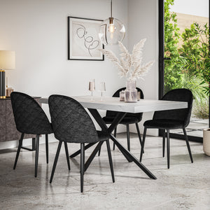 Donni White Marble Top Rectangle Dining Table & Raye Velvet Chair