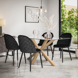 Etta Glass Top Rectangle Dining Table & Raye Velvet Chair