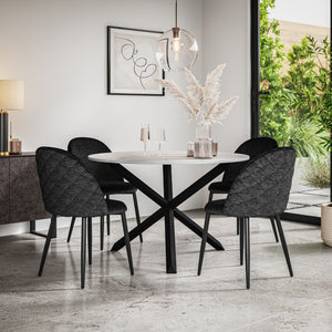 Malvern White Marble Effect Top Round Dining Table & Raye Velvet Chair