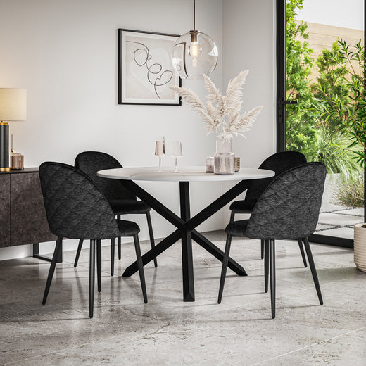 Malvern White Marble Effect Top Round Dining Table & Raye Velvet Chair