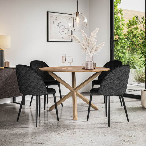 Malvern Oak Effect Top W Oak Leg Round Table & Raye Velvet Chair