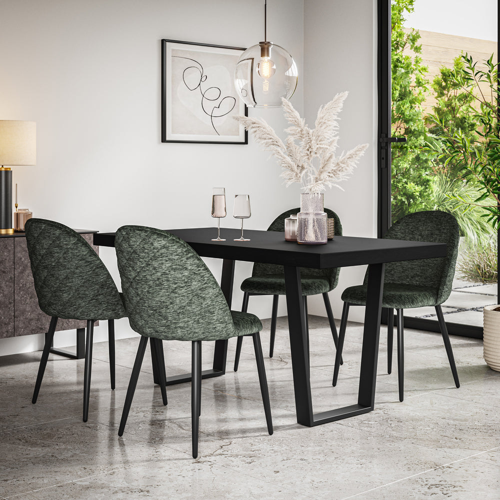 Aria Black Top Rectangle Dining Table & Raye Velvet Chair