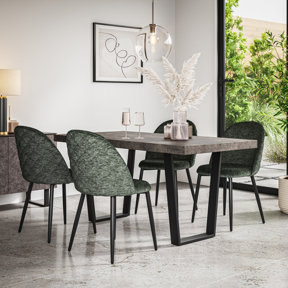 Aria Concrete Effect Top Rectangle Dining Table & Raye Velvet Chair