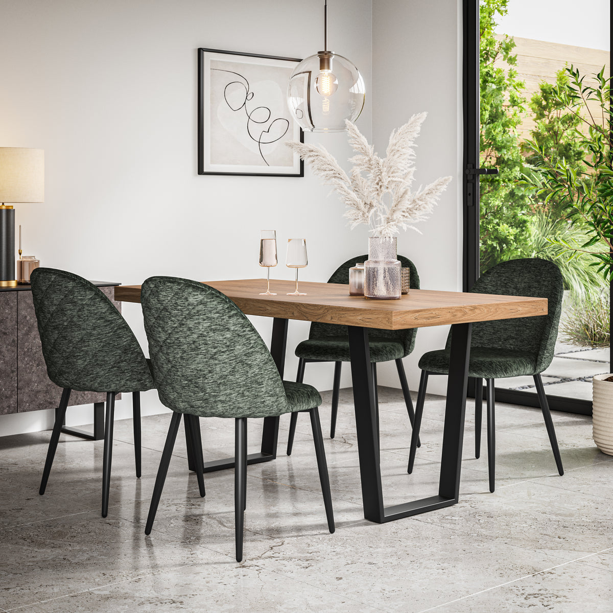 Aria Oak Effect Top Rectangle Dining Table & Raye Velvet Chair