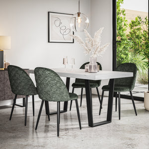 Aria White Marble Top Rectangle Dining Table & Raye Velvet Chair