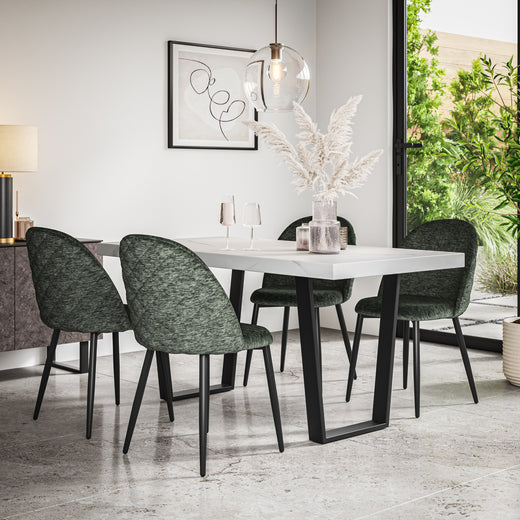 Aria White Marble Top Rectangle Dining Table & Raye Velvet Chair