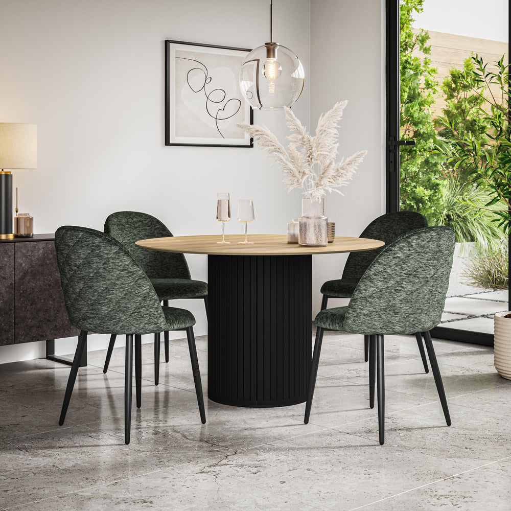 Arlo Oak Tabletop W Black Legs + Raye Velvet Dining Chair Set