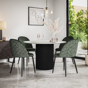 Arlo White Marble Tabletop W Black Legs + Raye Velvet Dining Chair Set