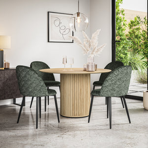 Arlo Oak Tabletop W Oak Legs + Raye Velvet Dining Chair Set