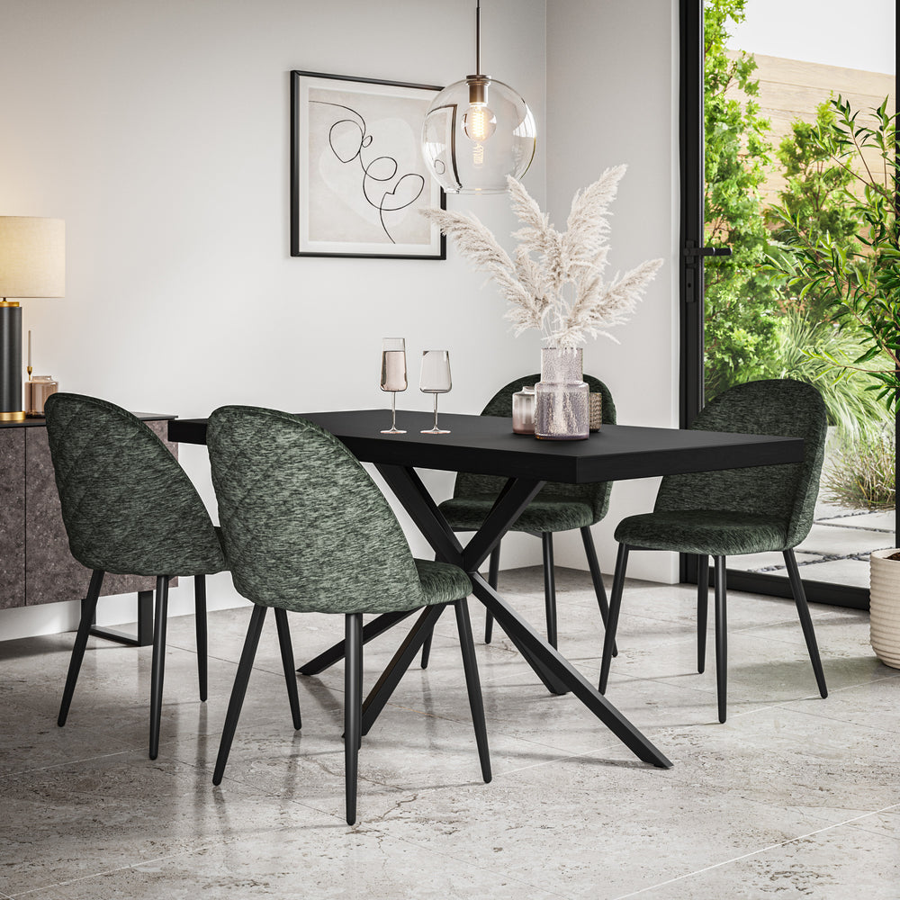 Donni Black Top Rectangle Dining Table & Raye Velvet Chair