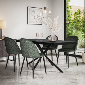Donni Black Top Rectangle Dining Table & Raye Velvet Chair