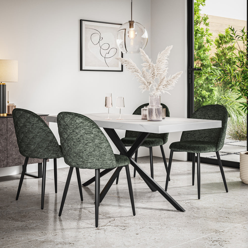 Donni White Marble Top Rectangle Dining Table & Raye Velvet Chair