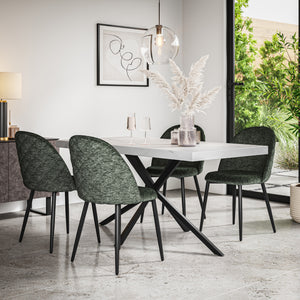 Donni White Marble Top Rectangle Dining Table & Raye Velvet Chair