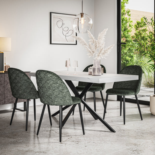 Donni White Marble Top Rectangle Dining Table & Raye Velvet Chair