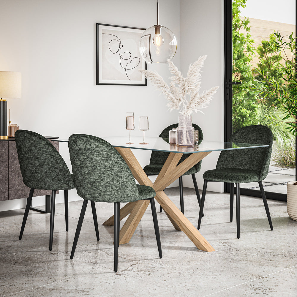 Etta Glass Top Rectangle Dining Table & Raye Velvet Chair