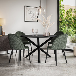 Malvern Black Top with Black Legs Round Dining Table & Raye Velvet Chair