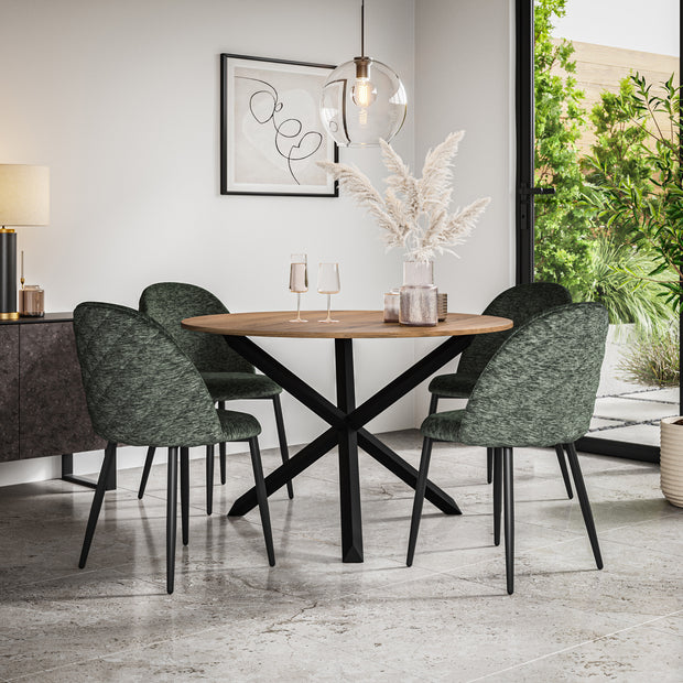 Malvern Oak Effect Top with Black Legs Round Dining Table & Raye Velvet Chair
