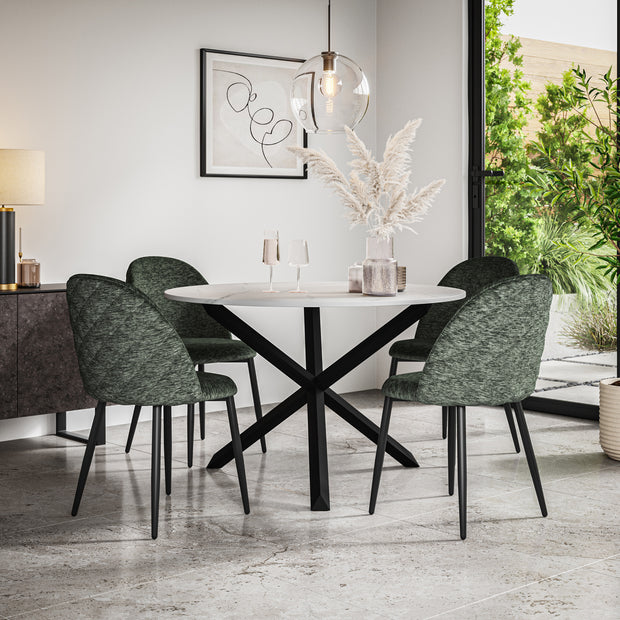 Malvern White Marble Effect Top Round Dining Table & Raye Velvet Chair