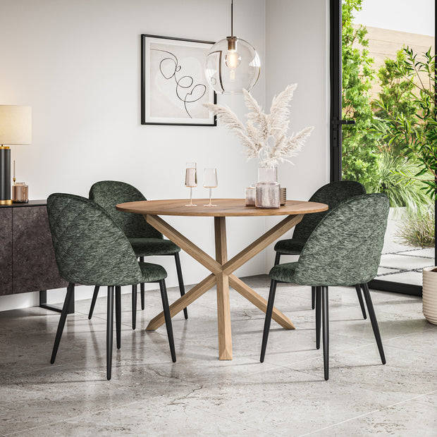 Malvern Oak Effect Top W Oak Leg Round Table & Raye Velvet Chair