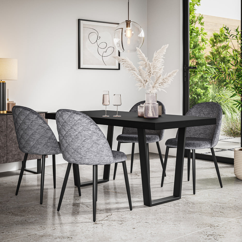 Aria Black Top Rectangle Dining Table & Raye Velvet Chair
