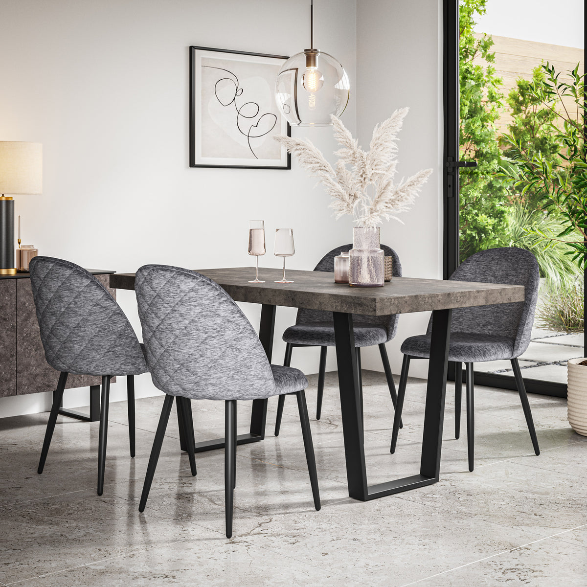 Aria Concrete Effect Top Rectangle Dining Table & Raye Velvet Chair