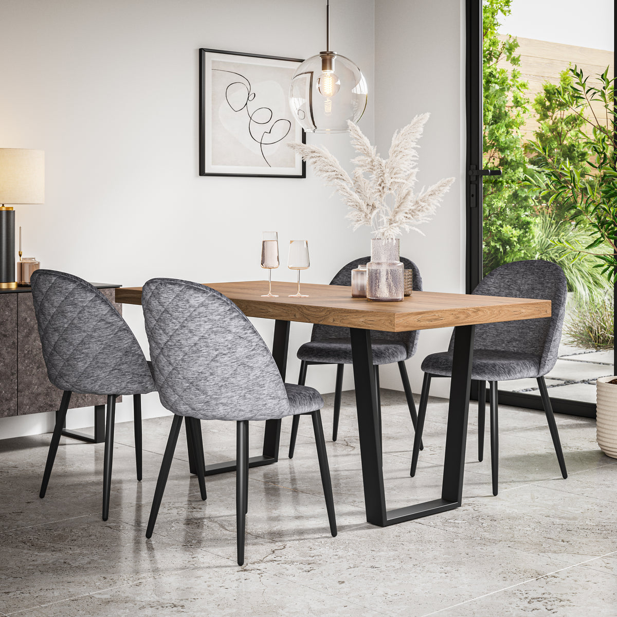 Aria Oak Effect Top Rectangle Dining Table & Raye Velvet Chair