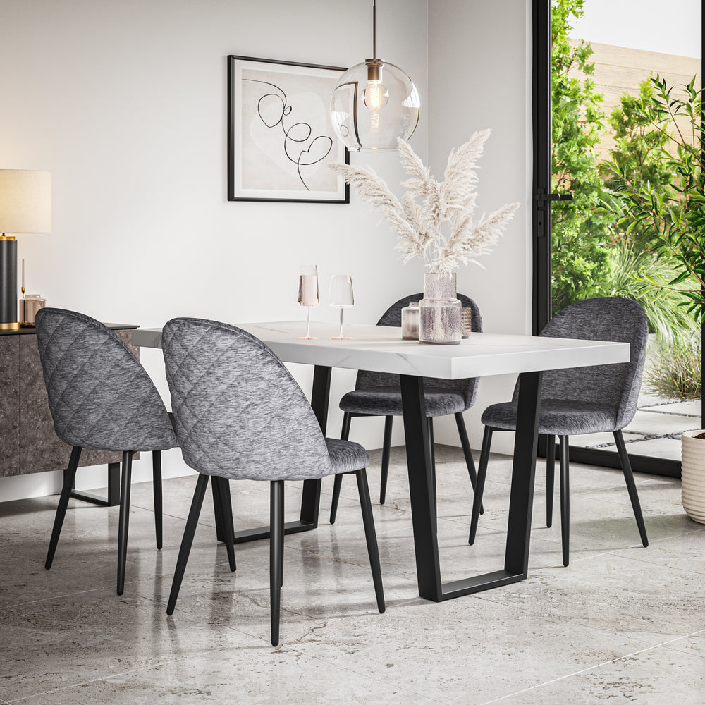 Aria White Marble Top Rectangle Dining Table & Raye Velvet Chair