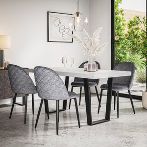 Aria White Marble Top Rectangle Dining Table & Raye Velvet Chair