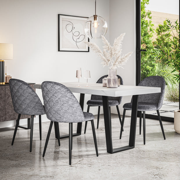 Aria White Marble Top Rectangle Dining Table & Raye Velvet Chair