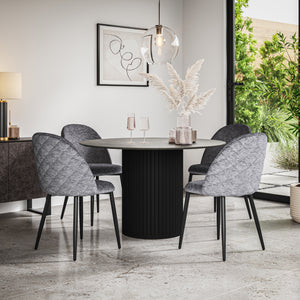 Arlo Concrete Tabletop W Black Legs + Raye Velvet Dining Chair Set