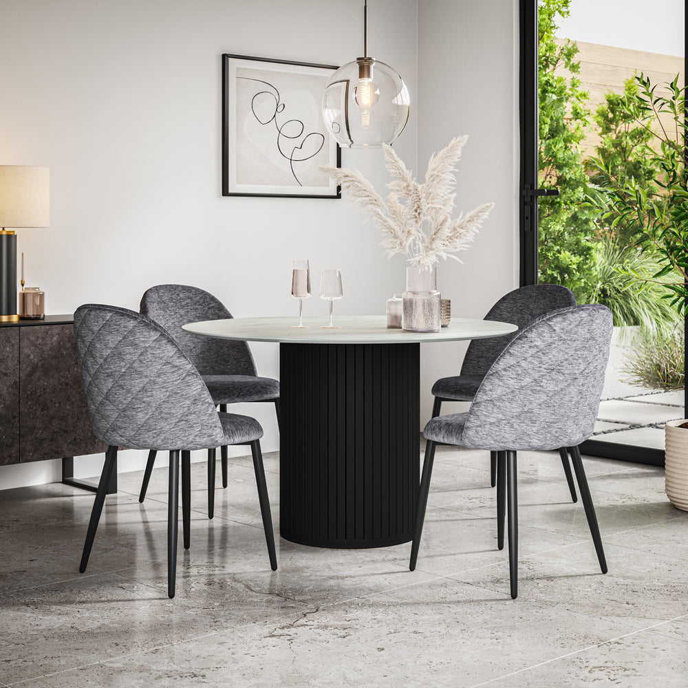 Arlo White Marble Tabletop W Black Legs + Raye Velvet Dining Chair Set