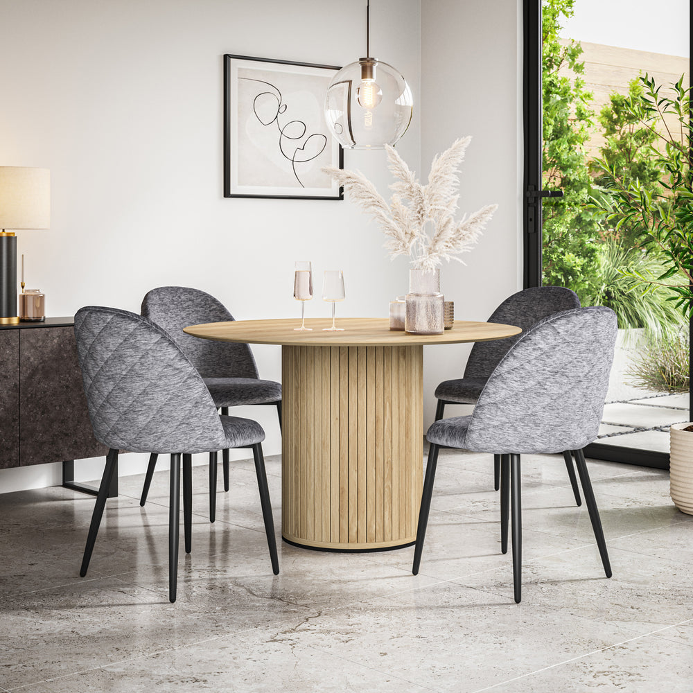 Arlo Oak Tabletop W Oak Legs + Raye Velvet Dining Chair Set