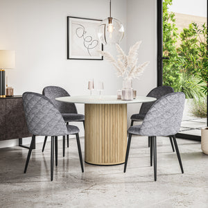 Arlo White Marble Table Top W Oak Legs + Raye Velvet Dining Chair Set