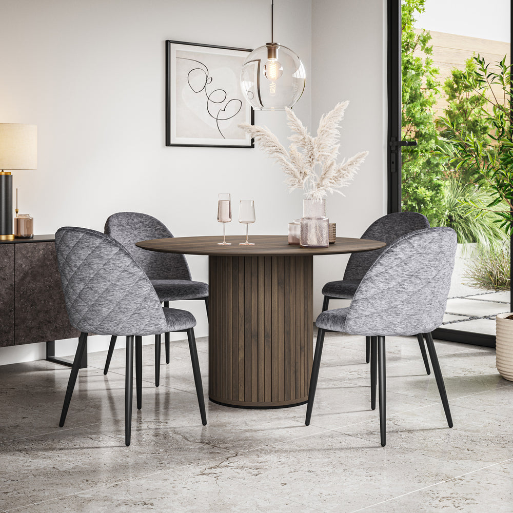 Arlo Walnut Tabletop W Walnut Legs + Raye Velvet Dining Chair Set