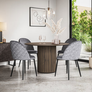 Arlo Walnut Tabletop W Walnut Legs + Raye Velvet Dining Chair Set
