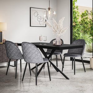 Donni Black Top Rectangle Dining Table & Raye Velvet Chair