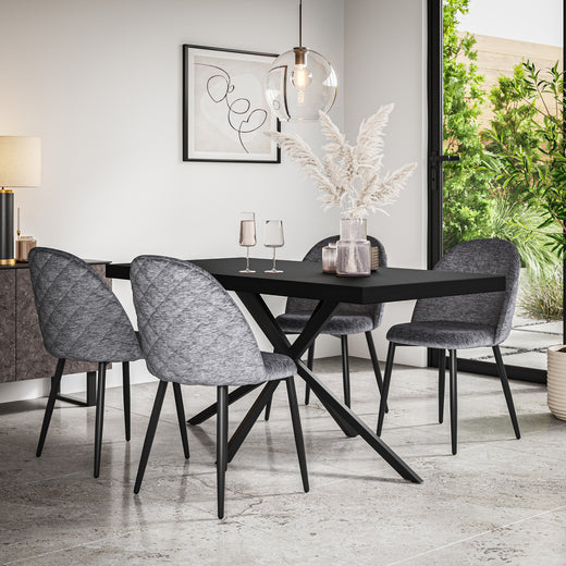 Donni Black Top Rectangle Dining Table & Raye Velvet Chair