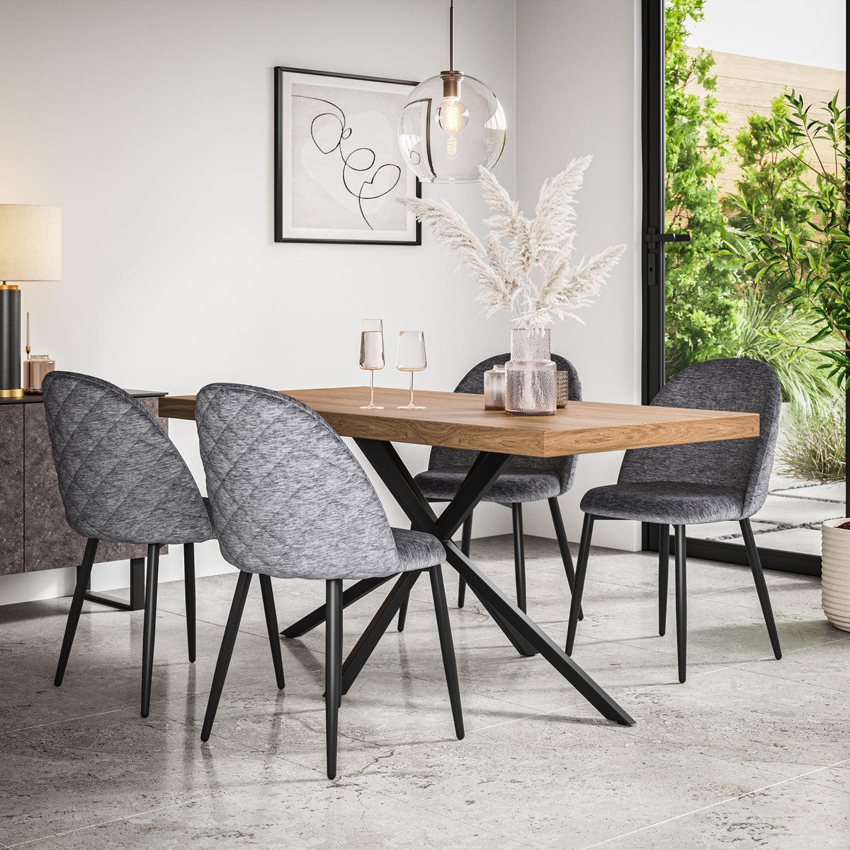 Donni Oak Effect Top Rectangle Dining Table & Raye Velvet Chair