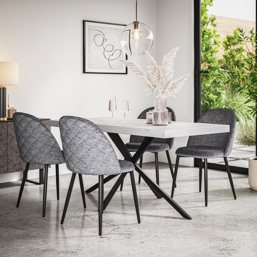 Donni White Marble Top Rectangle Dining Table & Raye Velvet Chair