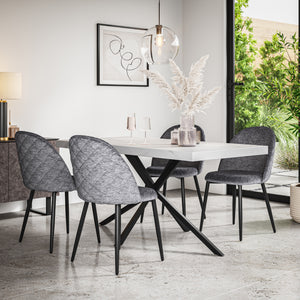 Donni White Marble Top Rectangle Dining Table & Raye Velvet Chair