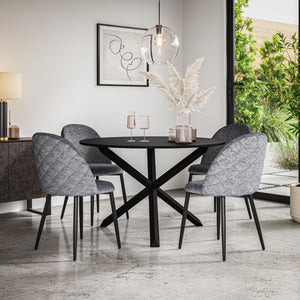 Malvern Black Top with Black Legs Round Dining Table & Raye Velvet Chair