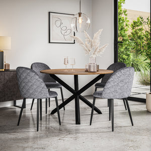 Malvern Oak Effect Top with Black Legs Round Dining Table & Raye Velvet Chair