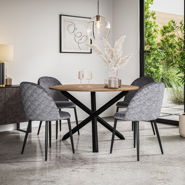 Malvern Oak Effect Top with Black Legs Round Dining Table & Raye Velvet Chair