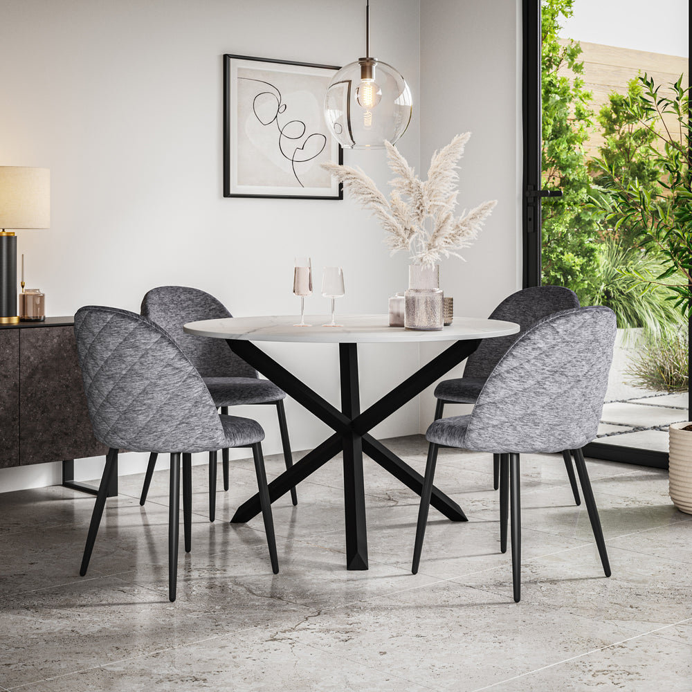 Malvern White Marble Effect Top Round Dining Table & Raye Velvet Chair
