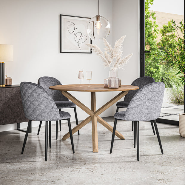 Malvern Oak Effect Top W Oak Leg Round Table & Raye Velvet Chair