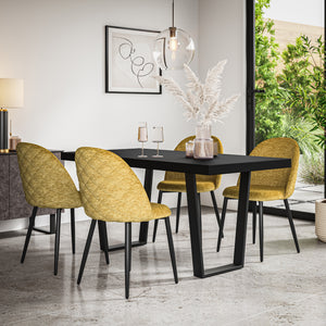 Aria Black Top Rectangle Dining Table & Raye Velvet Chair
