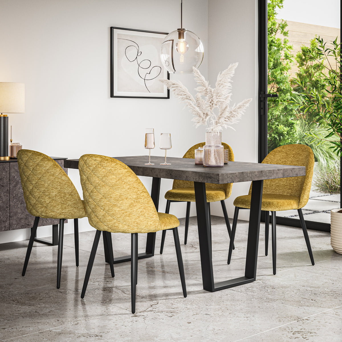 Aria Concrete Effect Top Rectangle Dining Table & Raye Velvet Chair